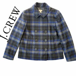 J. Crew Blazer Peacoat Plaid Blue/Gray Double Breast Wool Blend Dark‎ Academia